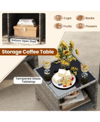 Outdoor 3-Piece Conversation Set with 2 Padded Chairs and Glass-Top Coffee Table for Patio or Deck