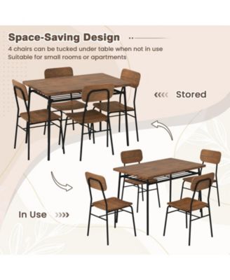 Modern 5-Piece Dining Table and Chair Set with Metal Frame and Storage Shelf – Ideal for Small Spaces