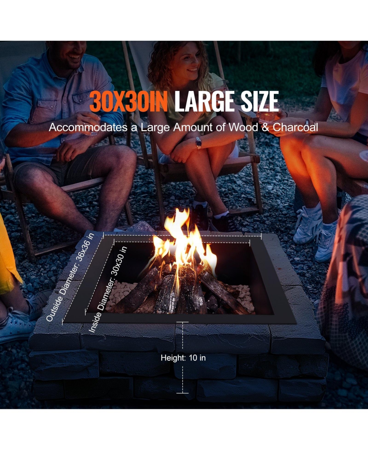 Slickblue Square Steel Fire Pit Ring Liner – Heavy-Duty Outer Liner for Diy Campfire and Backyard Fire Pits