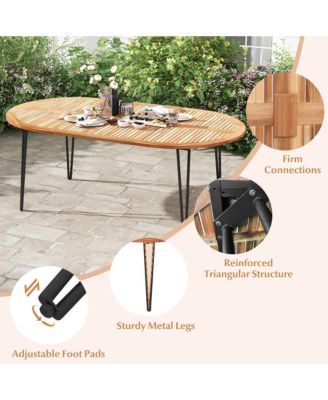 79'' Patio Dining Table w/ Umbrella Hole Acacia Wood Tabletop & Sturdy Metal Legs