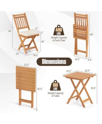 3-Piece Outdoor Wooden Bistro Set with Cushioned Chairs and Matching Table for Patio or Garden
