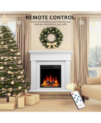 44" Electric Fireplace with Mantel, Free-Standing Heater with Wooden Surround and Log Effect, Remote Control, 750-1500W