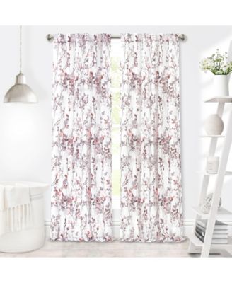 2 Piece Shabby Chic Cherry Blossom Designed Airy Sheer Rod Pocket & Back Tab Curtain Panels - 63 in. Long