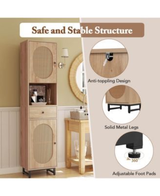67" Tall Bathroom Cabinet with 2 Doors Open Compartment & Drawer Adjustable Shelves