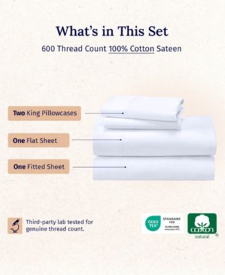 5-Star Luxury 600 Thread Count Cotton Sateen 4 Piece Sheet Set, King