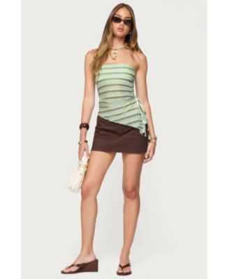 Women's Sari Striped Strapless Asymmetric Top