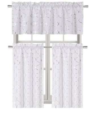 Metallic Lattice Clover Ultra Luxurious Complete Kitchen Curtain Tier & Valance Window Curtains Set - 58 in. W x 16 in. L