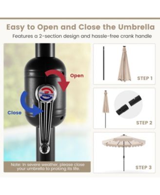 9.3 FT Solar Patio Umbrella w/ 32 LED Lights & Vented Top & Ruffles