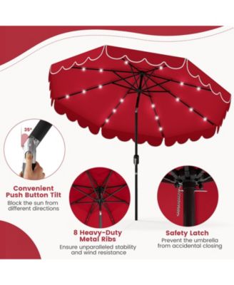 9.3 FT Solar Patio Umbrella w/ 32 LED Lights and Vented Top and Ruffles