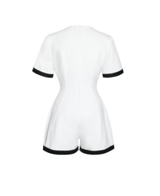 Women's Idina Business Casual White Romper with Black Trim