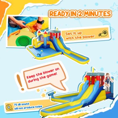 6 in 1 Inflatable Water Slide Park with 550W Blower for Kids 3-8 Years
