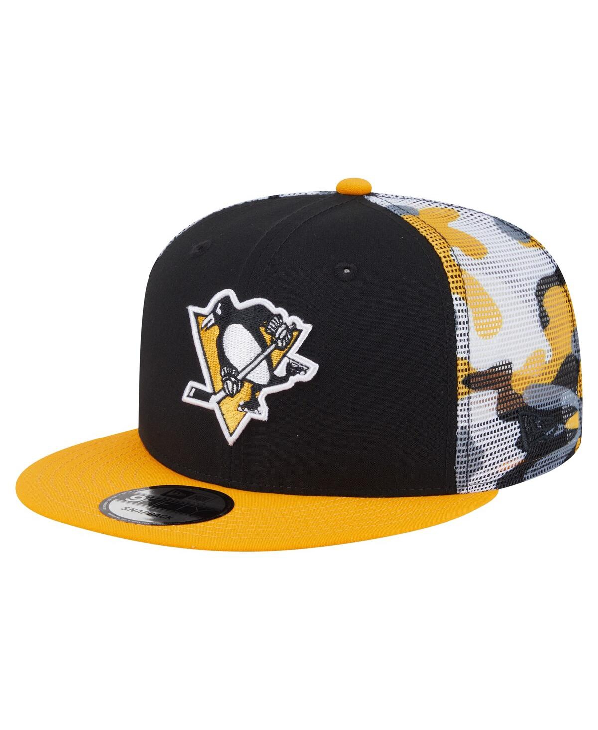 Men's Black/Gold Pittsburgh Penguins Camo Meshback 9FIFTY Snapback Hat - Black, Gold