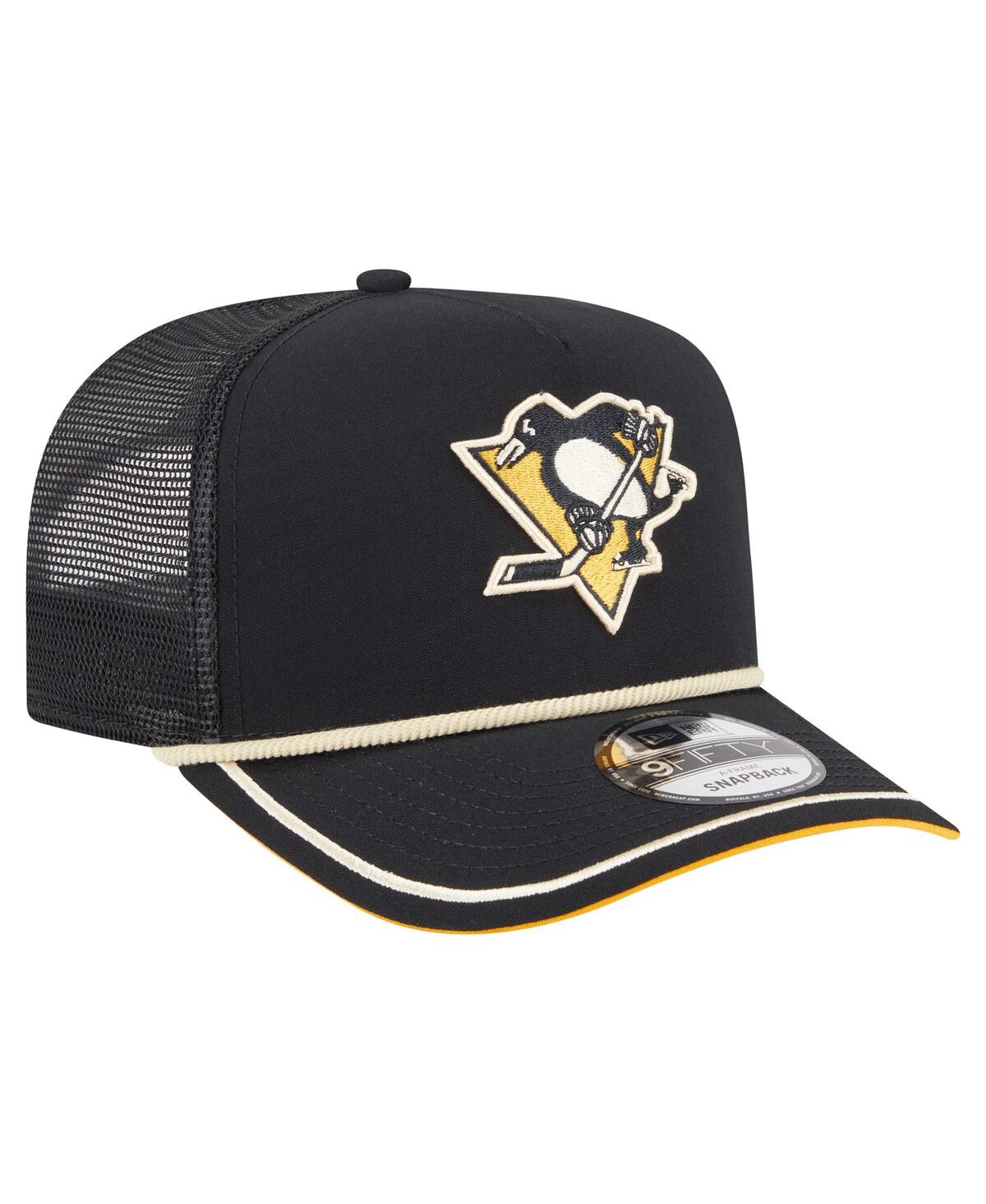 New Era Men's Black Pittsburgh Penguins Team Rope A-frame 9fifty Snapback Hat In Black