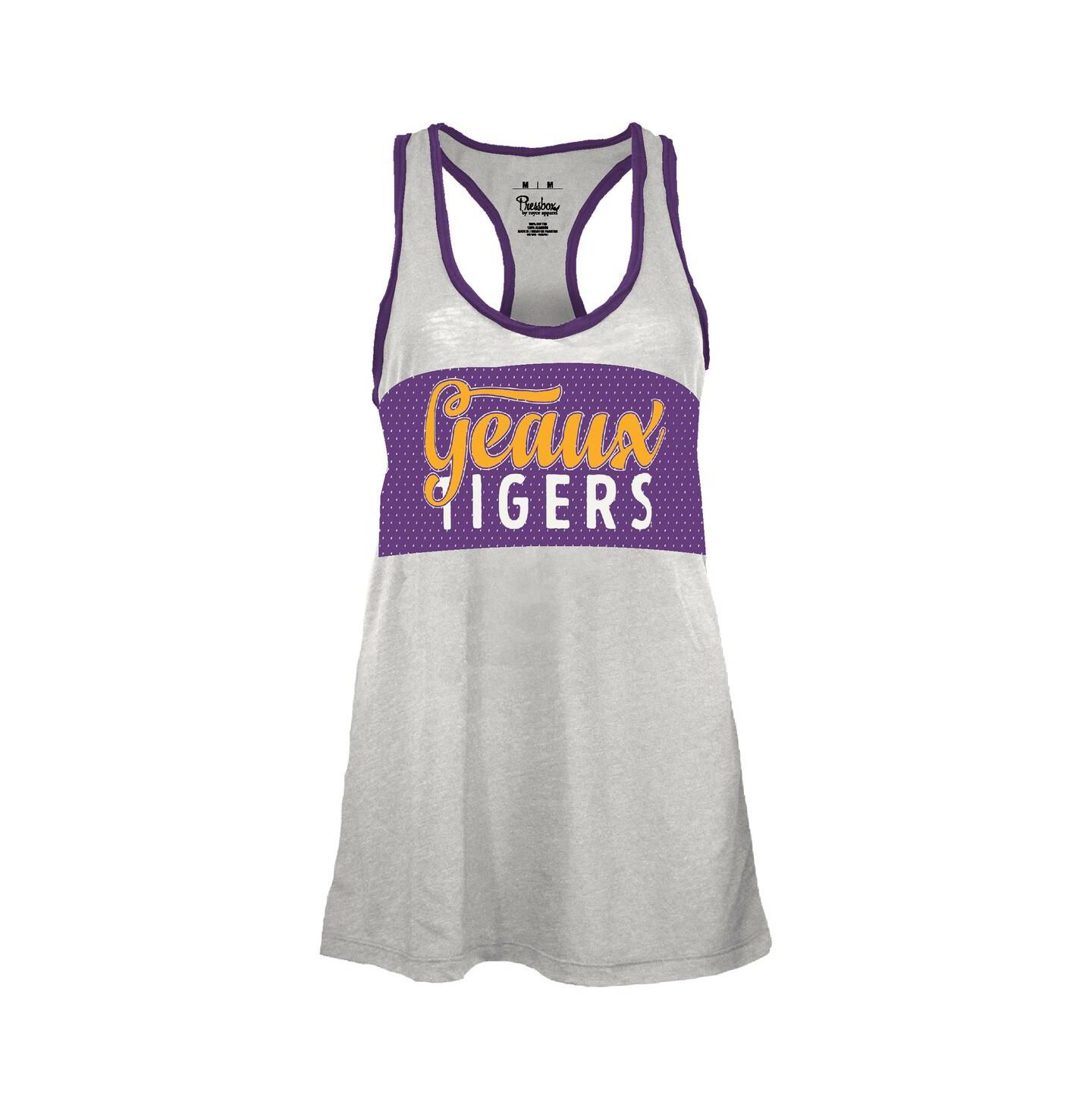 Женский топ Pressbox White/Purple LSU Tigers Tracy Racerback Burnout — фото 2