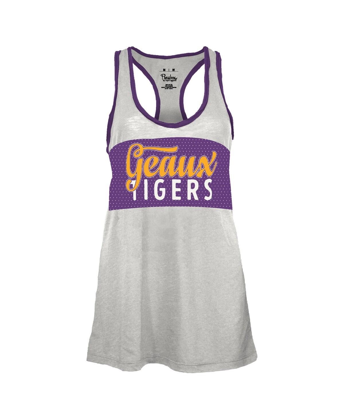 Pressbox Women's White/purple Lsu Tigers Tracy Racerback Burnout Tank Top In Multi