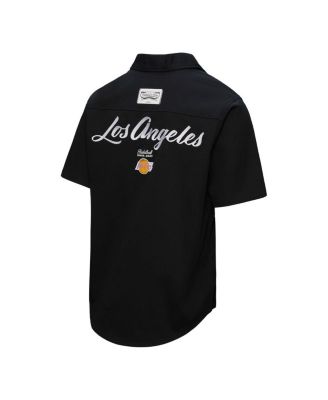 Men's Black Los Angeles Lakers Hardwood Classics Camp Shirt