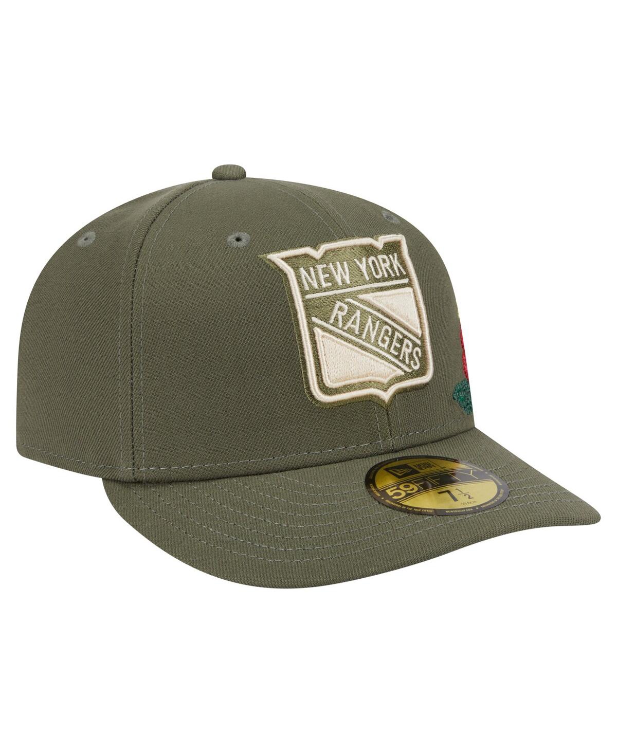 New Era Men's Olive New York Rangers Tonal Florals 59fifty Fitted Hat In Green