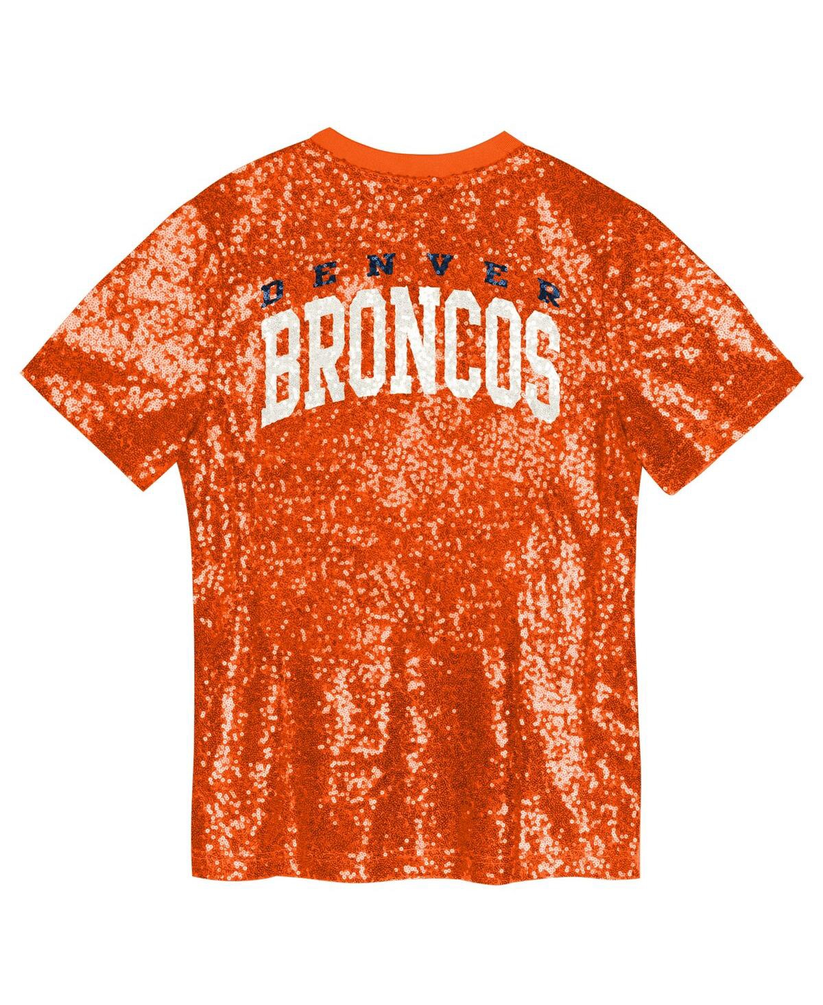 Outerstuff Big Girls Orange Miami Dolphins Wordmark Sequin V-neck Top In Orange