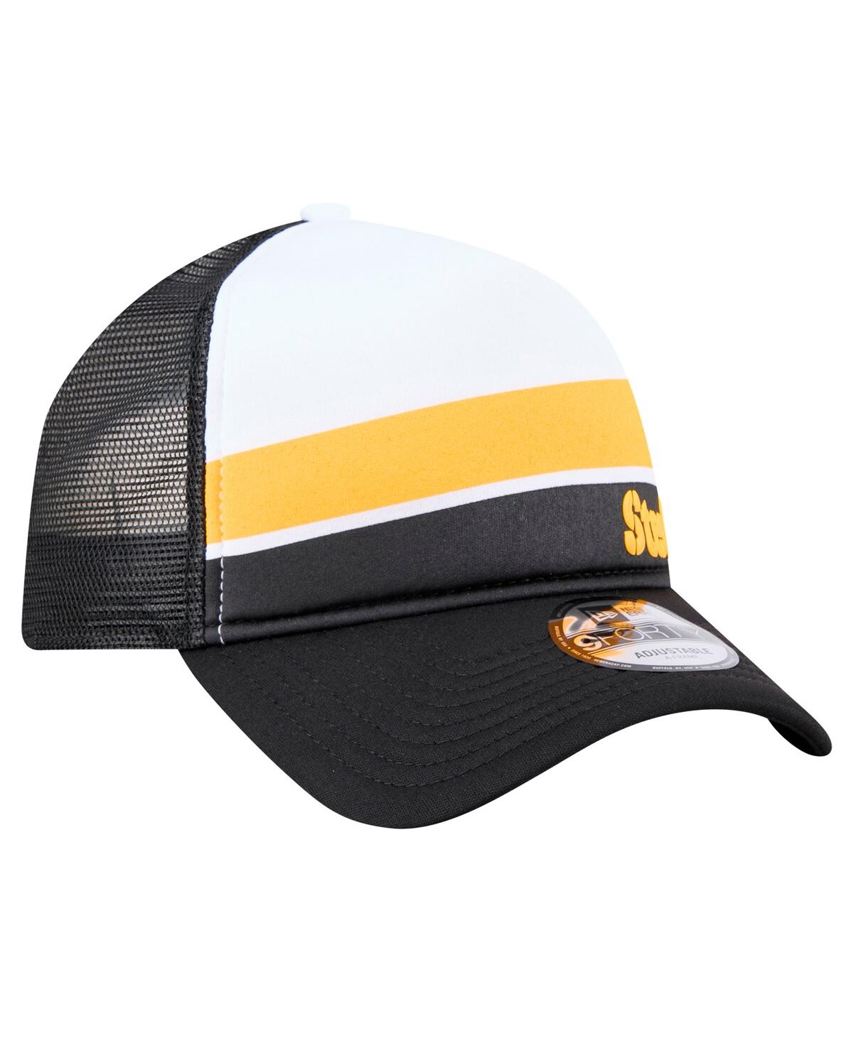 New Era Preschool Black Pittsburgh Steelers Sport Night Color Block 9forty A-frame Trucker Adjustable Hat In Black
