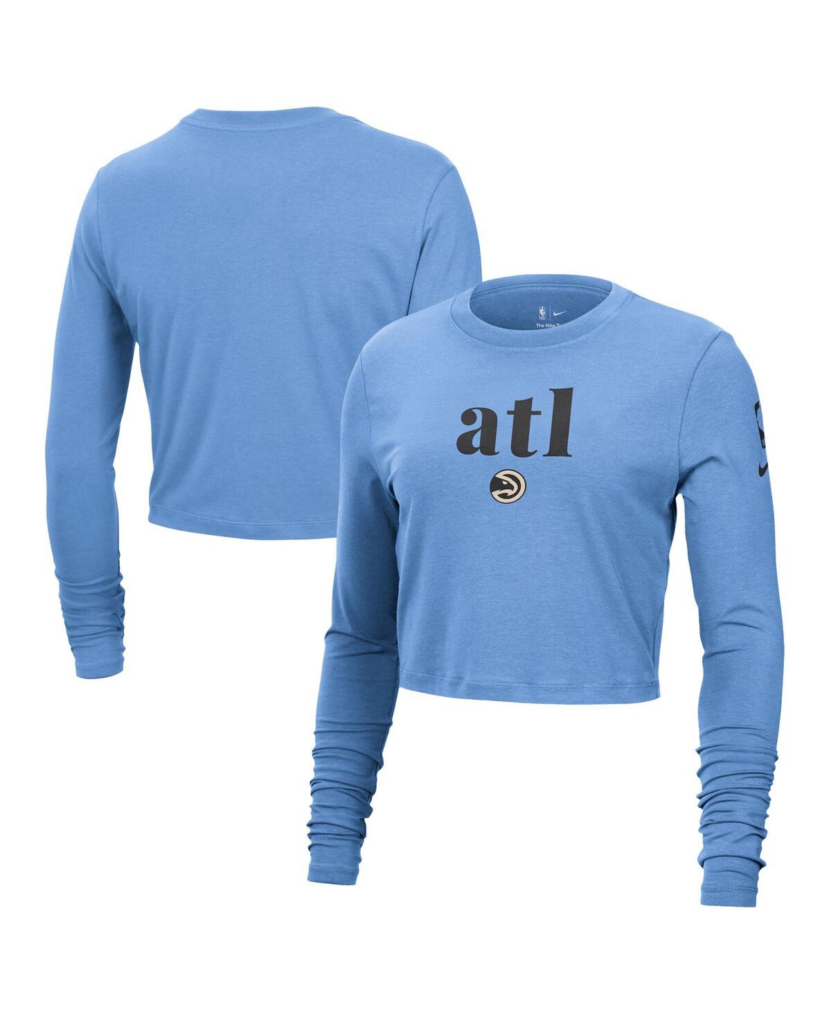 Women's Light Blue Atlanta Hawks 2024/25 City Edition Essential Logo Slim Fit Long Sleeve Cropped T-Shirt - Light Blue