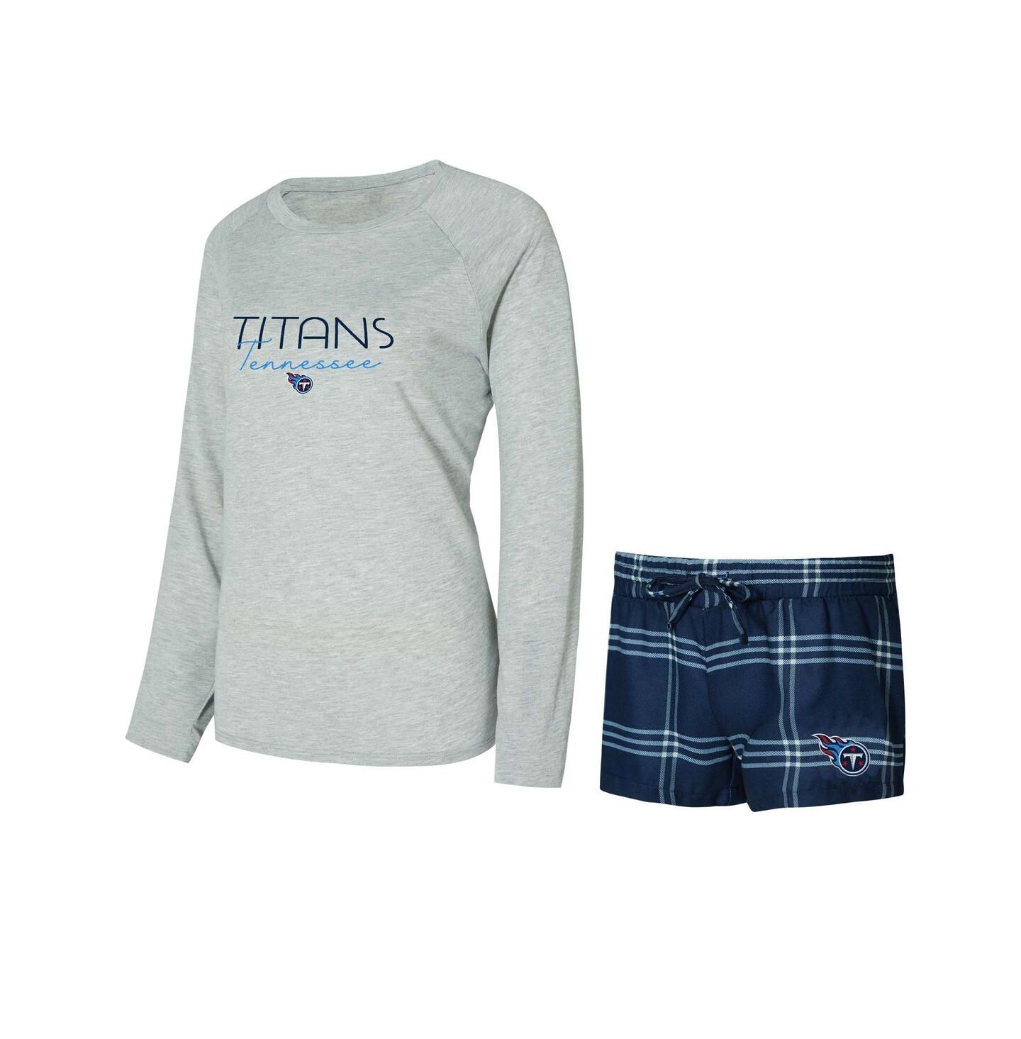 Женский комплект Concepts Sport Women's 2-Pieace Navy/Gray Tennessee Titans Petition Raglan Long Sleeve Top and Shorts Set — фото 1