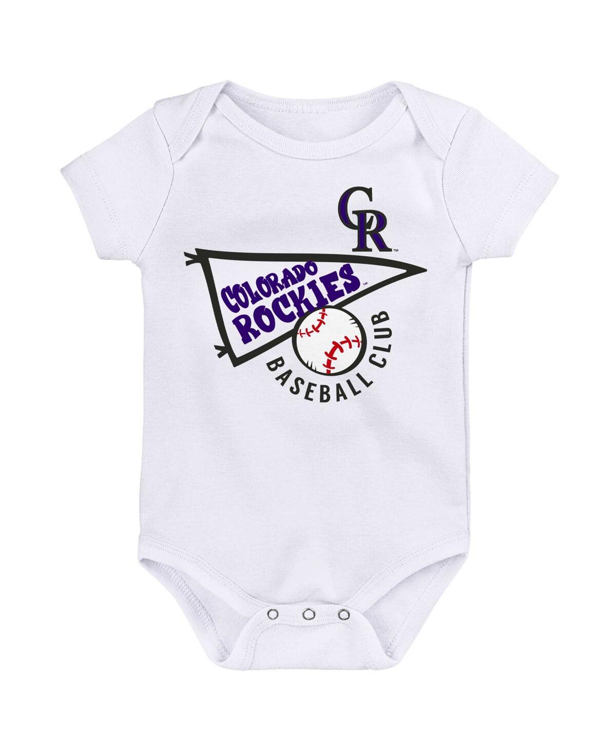 Outerstuff Big Boys And Girls Purple/white/heather Gray Colorado Rockies Biggest Little Fan 3-pack Bodysuit Set In Multi