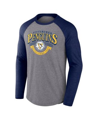 Men's Heather Gray/Heather Navy Pittsburgh Penguins Goal Crease Raglan Tri-Blend Long Sleeve T-Shirt