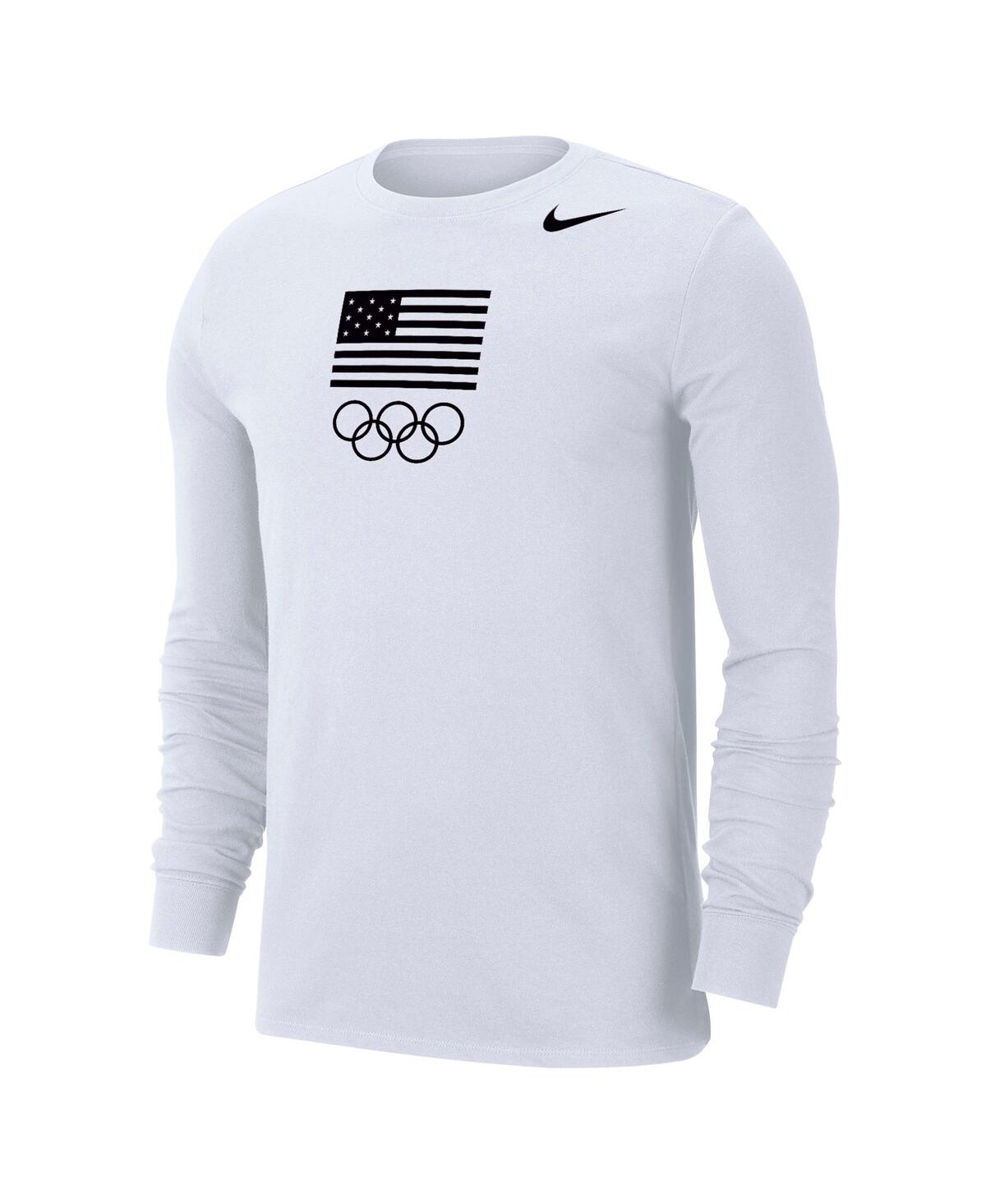 Nike Men's White Team Usa Performance Long Sleeve T-shirt In White