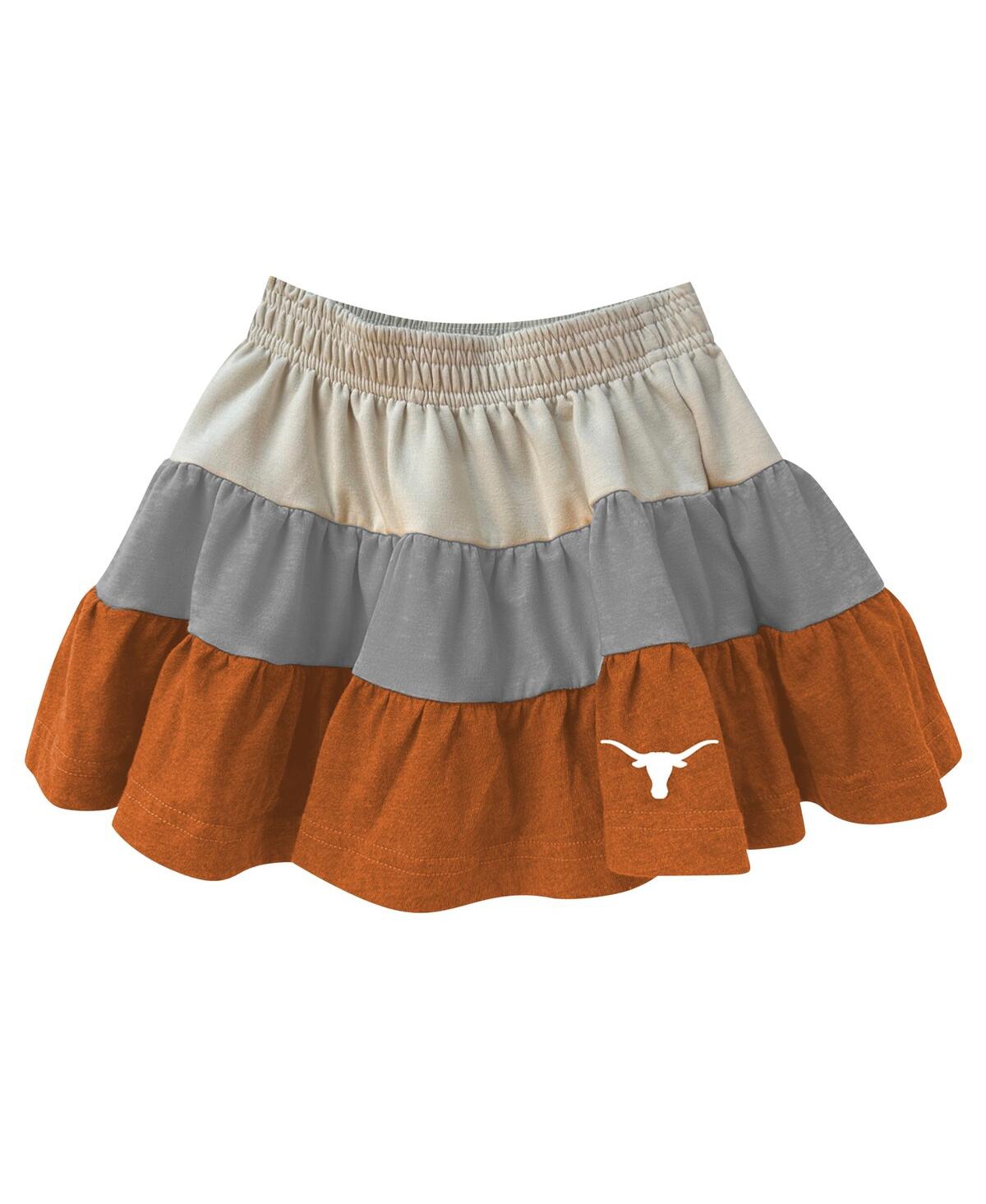 Wes & Willy Girls Toddler Tan Texas Longhorns Tri-blend Sleeveless Full-zip Hoodie Tiered Skirt Set In Gray