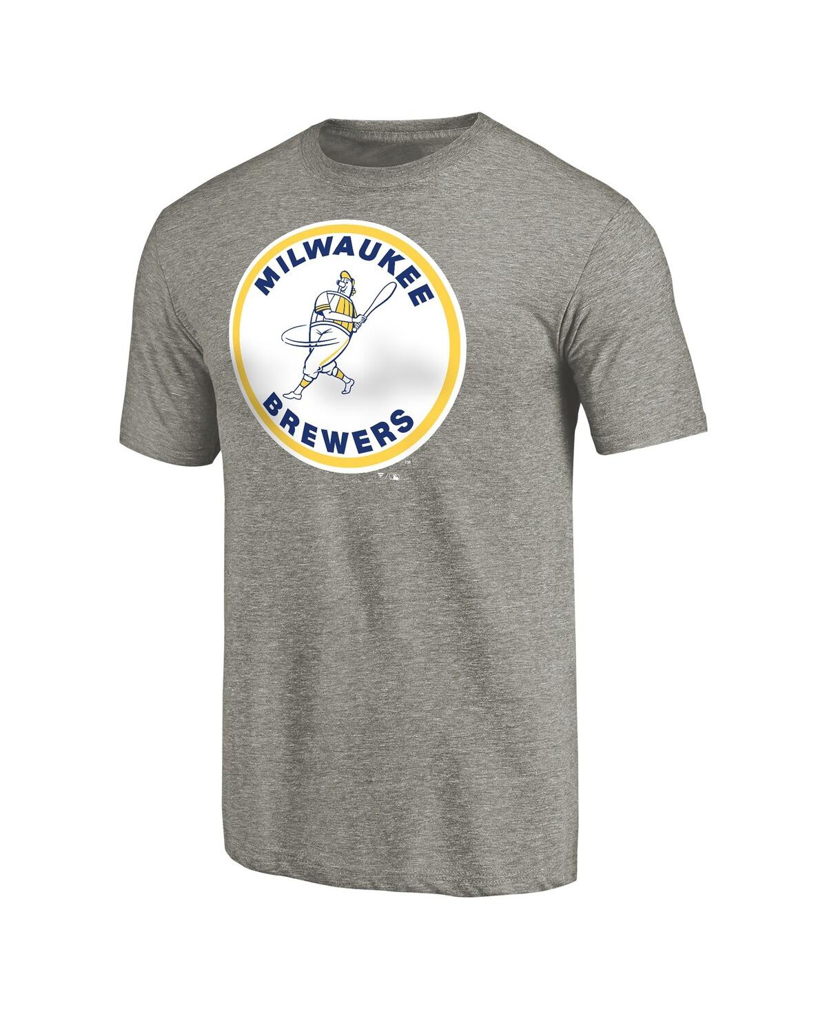 Fanatics Mto Label Men's Ash Milwaukee Brewers Cooperstown Collection Forbes Tri-blend T-shirt In Gray