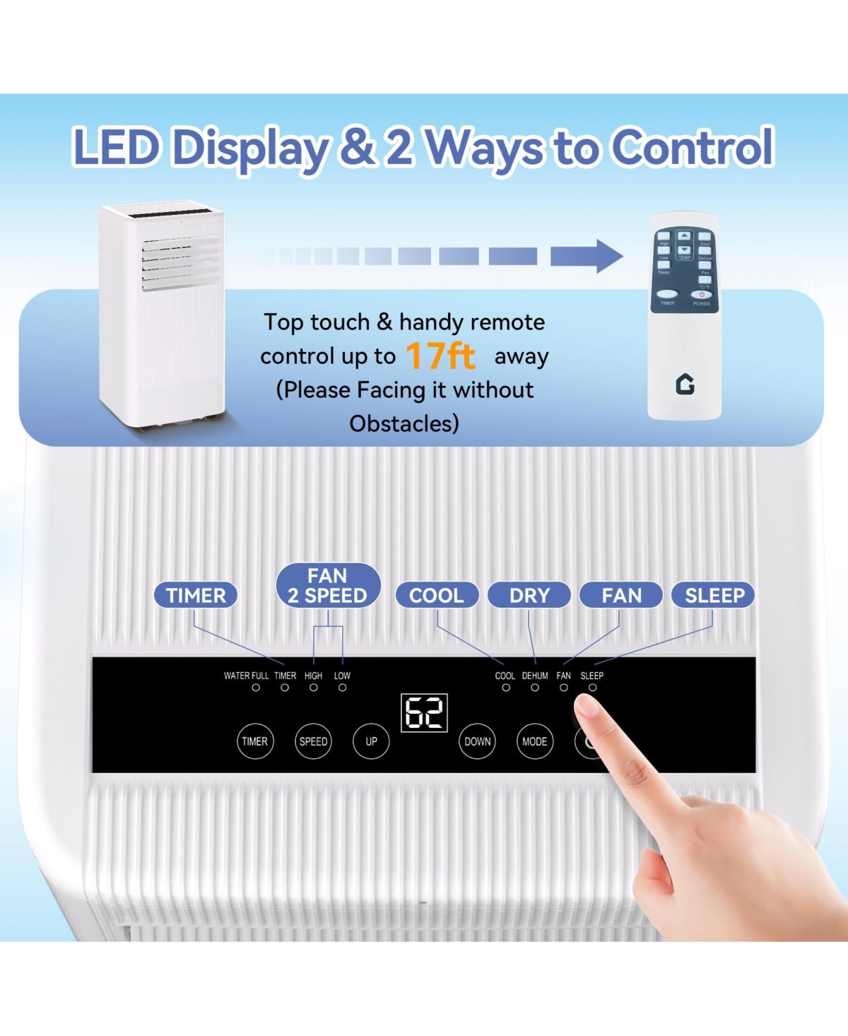 gaomon 10,000 Btu Portable Ac, 3-in-1 Cooling/Fan/Dry Unit for 560 Sq.Ft, Low Noise for Home & Office