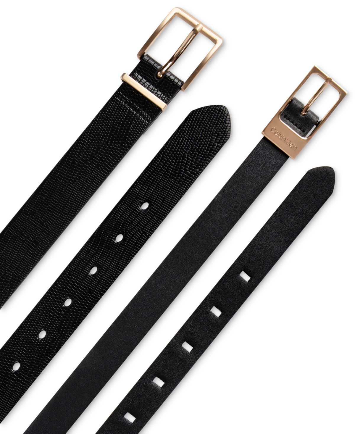 Calvin Klein 2-pc. Skinny Faux-leather & Embossed Belt Set In Black