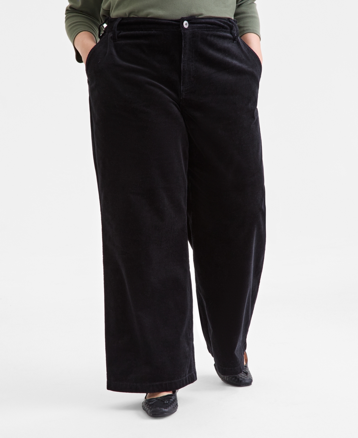 Style & Co Plus Size Wide-leg Corduroy Pants, Macy's Exclusive In Black