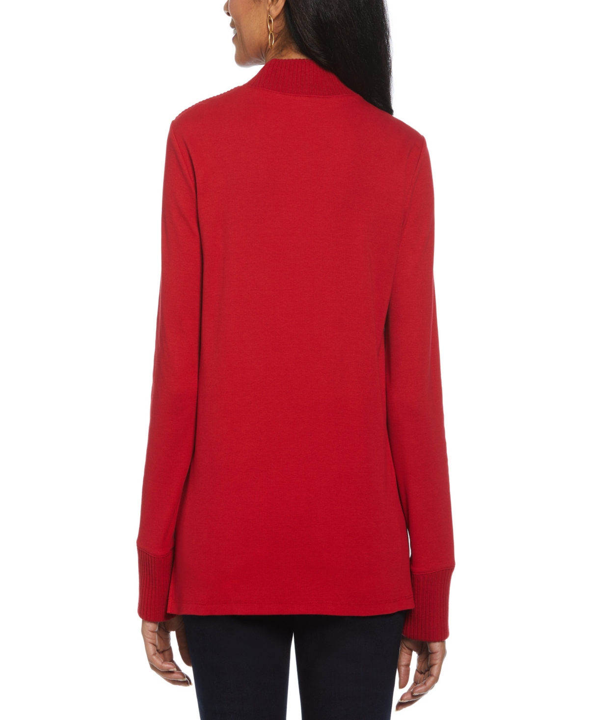 Rafaella Petite Rivet Detail Mock Neck Long Sleeve Top In Red