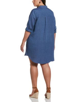 Plus Size Roll Sleeve Linen Shirt Dress