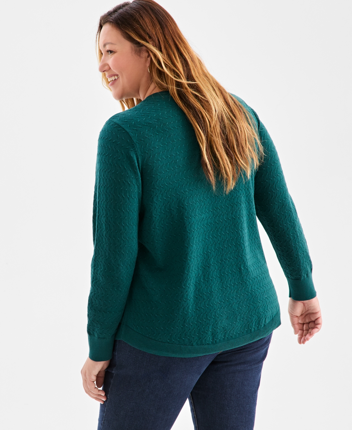 Style & Co Plus Size Solid Crewneck Sweater, Macy's Exclusive In Green