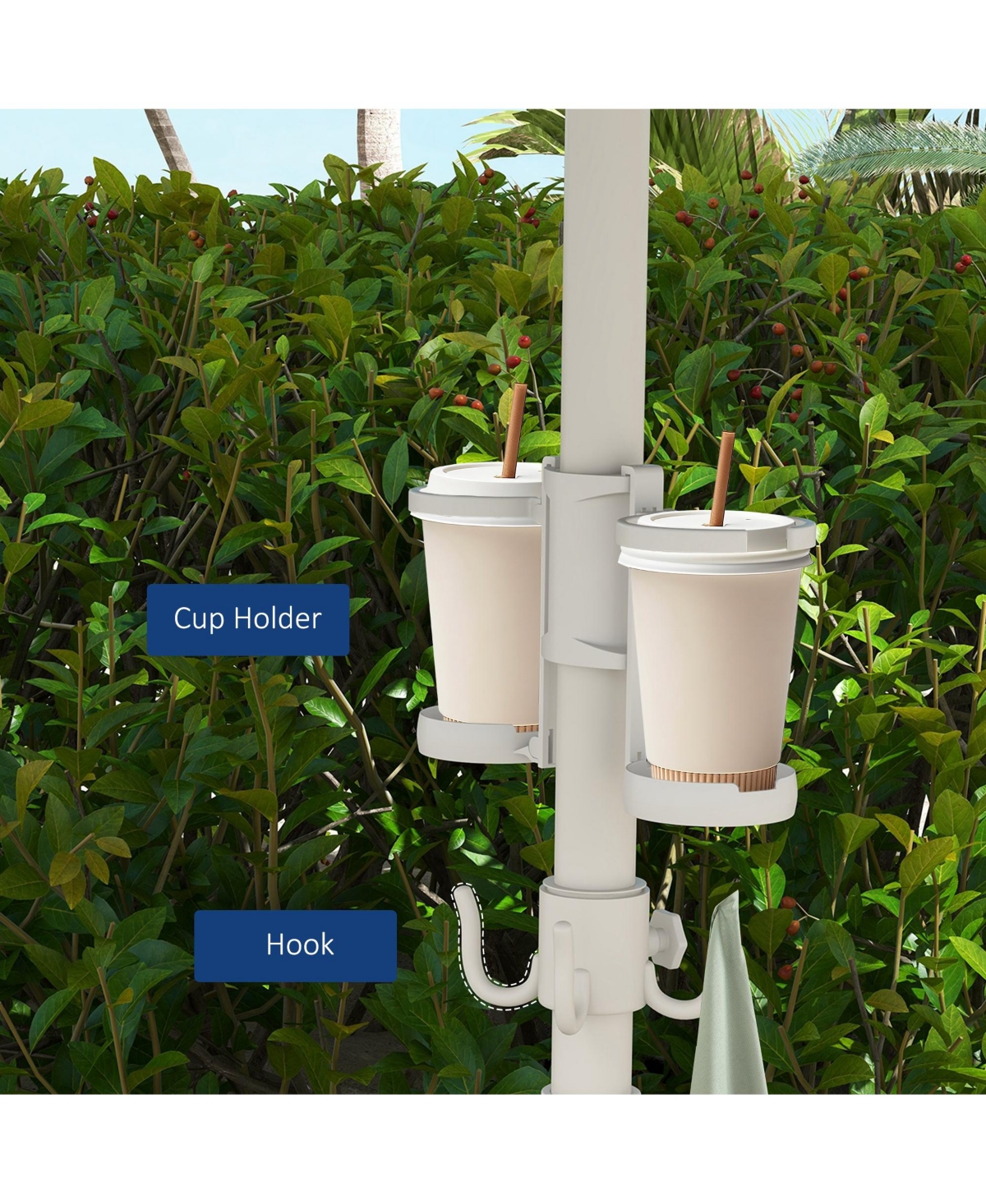 Flynama 5.7' Portable Beach Umbrella with Tilt, Adjustable Height, 2 Cup Holders & Hooks, Uv 40+ Ruffled Outdoor Umbrella with Vented Canopy