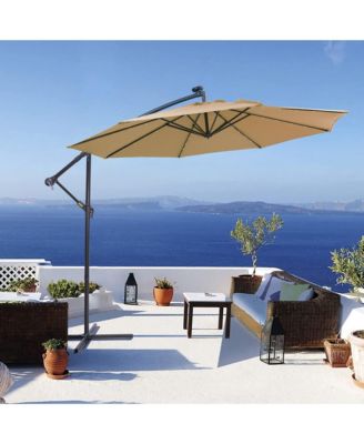 10 FT Solar Patio Outdoor Umbrella Hanging Cantilever Umbrella Offset Umbrella ,Adustment with 32 LED Lights