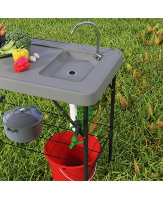 Folding Fish Cleaning Table with Sink, Faucet and Sprayer for Outdoor Use