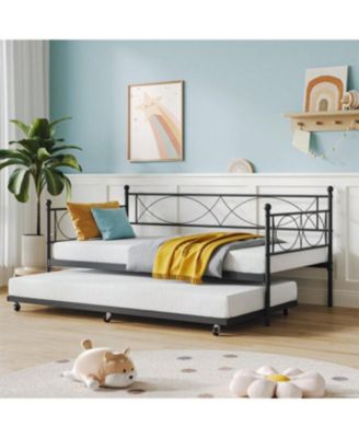 Metal Twin Daybed and Trundle Set, Twin Size, Steel Slat Support, Multifunctional Daybed Frame for Bedroom, Living Room, Guest Room