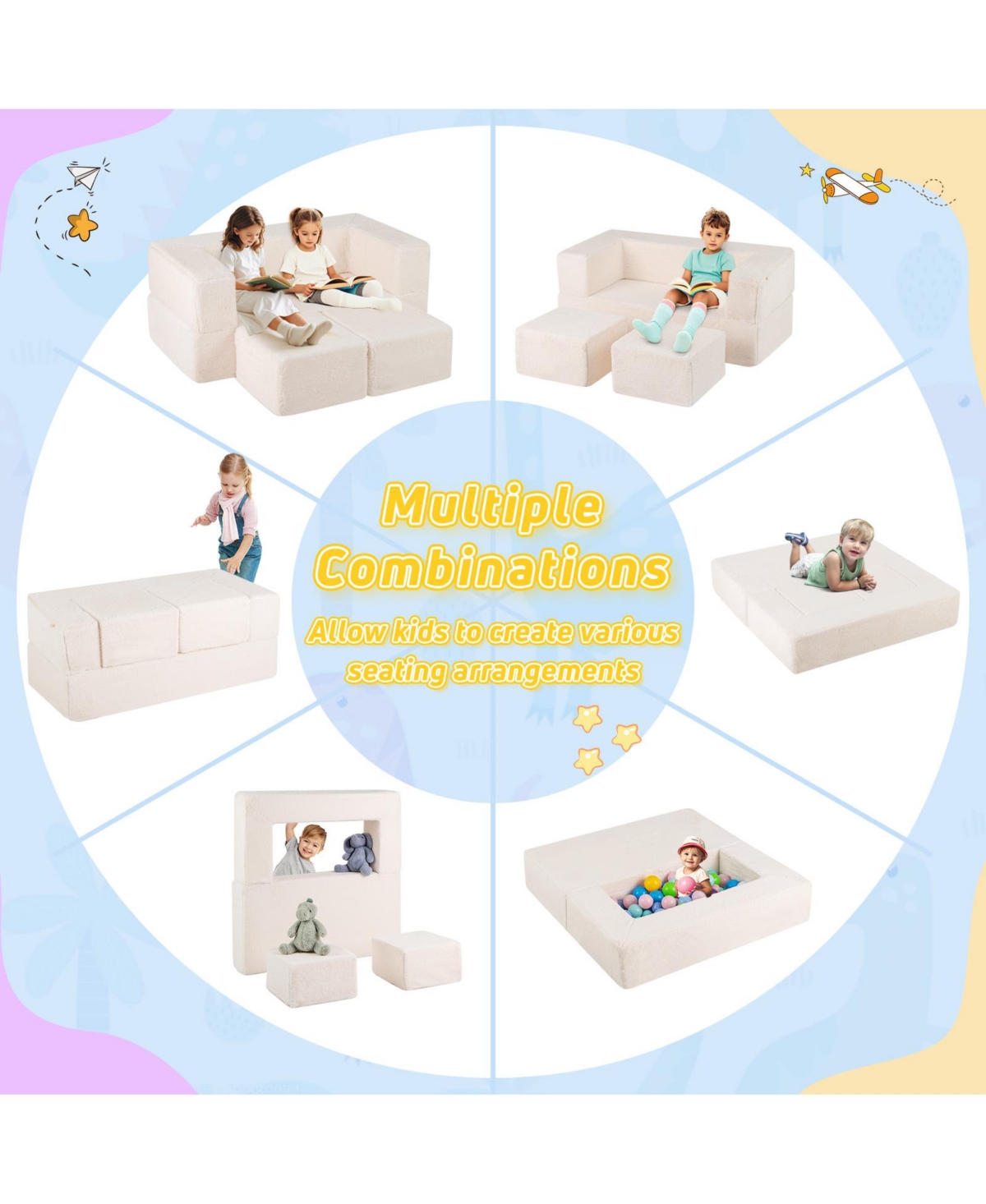 Slickblue Kids Convertible Foam Sofa and Armchair Set – Modular Design for Playroom or Bedroom Seating
