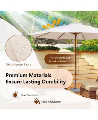 10 Feet Patio Umbrella with 8 Wooden Ribs and 3 Adjustable Heights