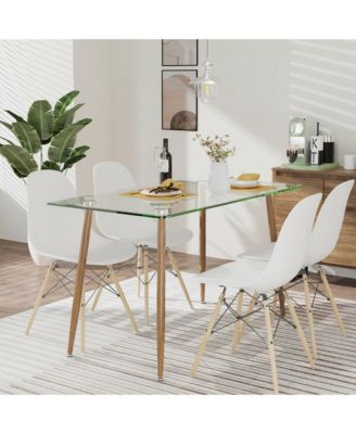 Modern Glass Dining Table Rectangular Dining Room Table W/Metal Legs For Kitchen