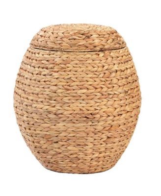 Water Hyacinth Natural Multipurpose Barrel Storage Tub with Lid, Basket for Organizing, Ottoman Stool