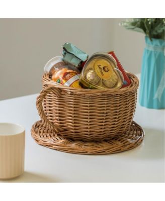 Wicker Saucer Coffee Mug Cup Decorative Gift Basket Desk Organizer