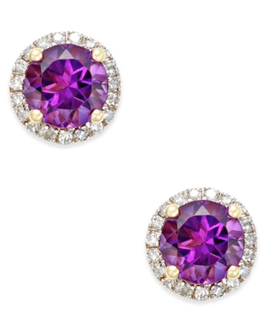 image of Amethyst (1-1/2 ct. t.w.) and Diamond (1/6 ct. t.w.) Stud Earrings in 14k Gold