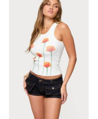 Womens Wild Flowers Ribbed Tank Top