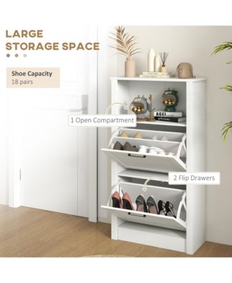 Shoe Storage Cabinet with Open Compartment and 2 Flip Drawers