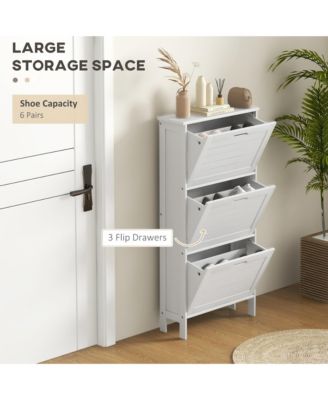Modern Shoe Cabinet with 3 Flip Drawers for 6 Pairs,
