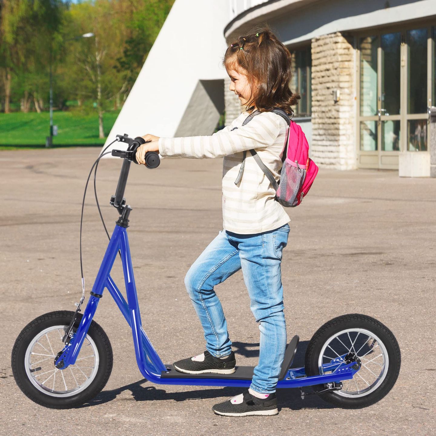 Детская игрушка Hitway 12-Inch Kick Scooter with Dual Handbrakes, 200 Lb Capacity, от 8 лет, цвет: Тёмно-синий — фото 1